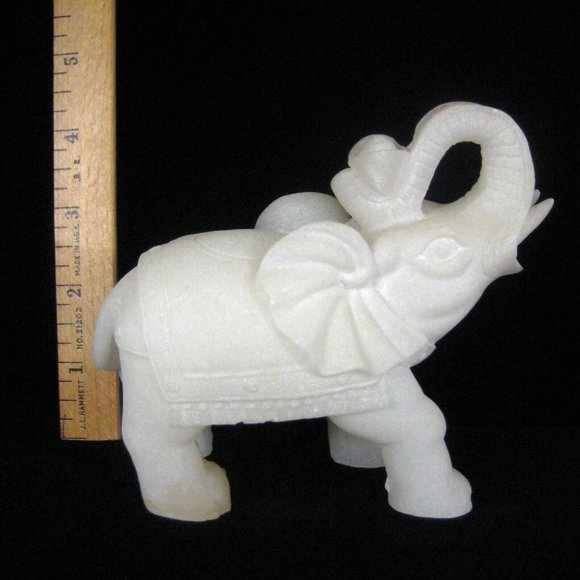 White Elephant Figurine Asian 5 In Resin Trunk Tusks Chinese Character STAIN - Picture 4 of 12